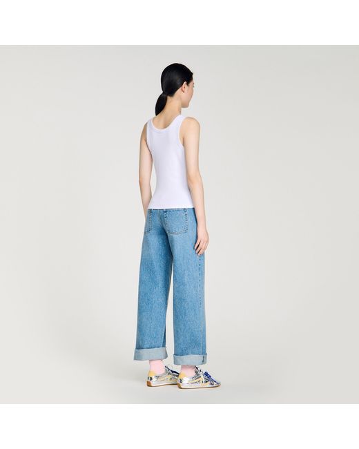 Sandro Blue Beaded Ribbed Vest Top