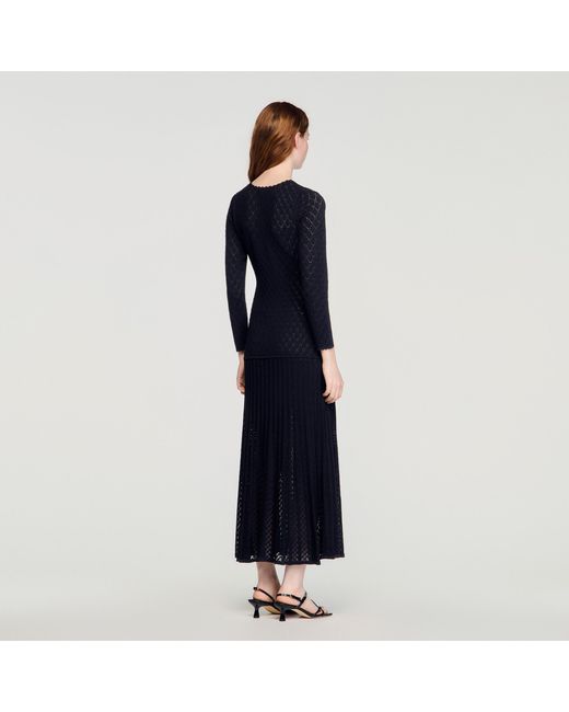 Sandro Blue Fancy Knit Maxi Dress