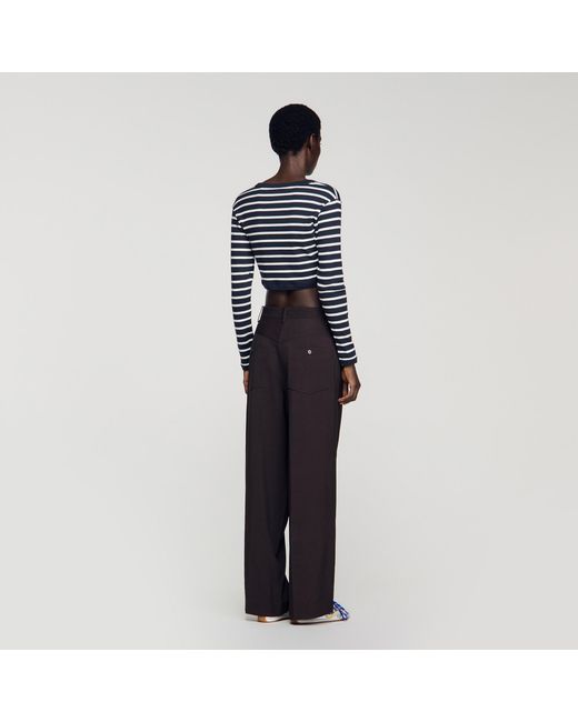Sandro Blue Cropped Striped Cotton T-Shirt