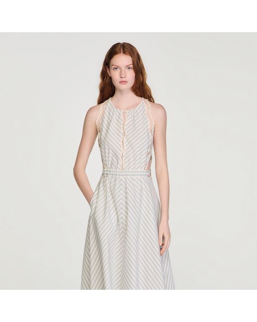 Sandro White Striped Cotton Maxi Dress