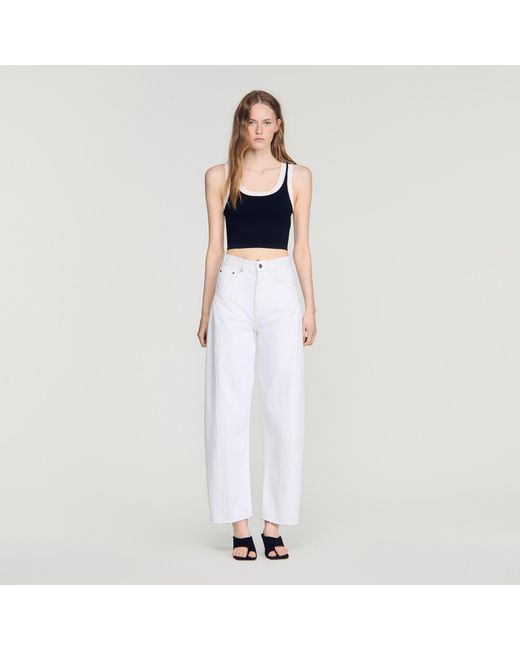 Sandro Blue Two-Tone Cropped Knit Top