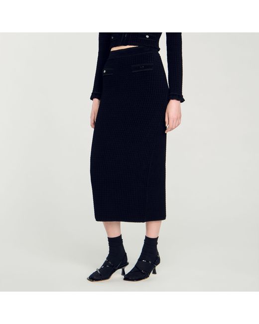 Sandro Blue Velvet Knit Midi Skirt