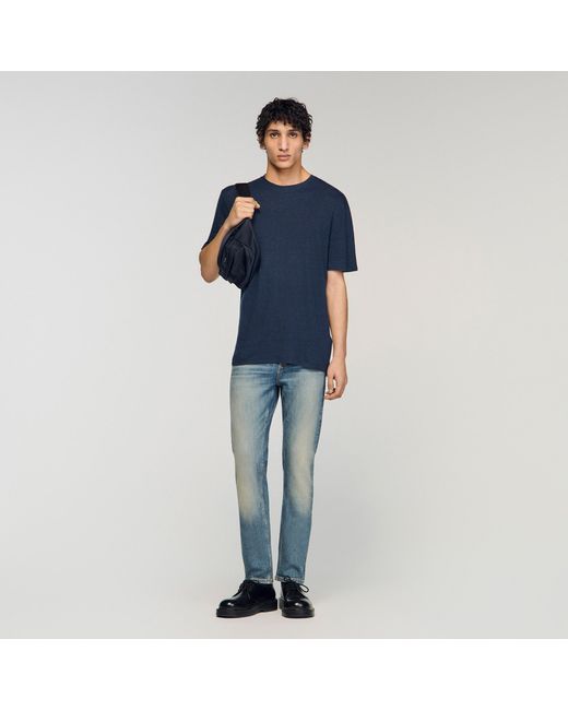 Sandro Blue Certified Linen T-Shirt for men