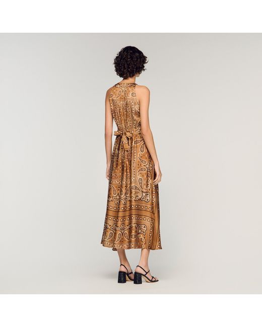 Sandro Brown Bandana-Print Maxi Dress