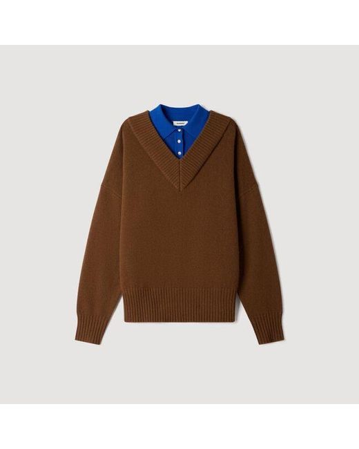 Sandro Blue 2-In-1 Wool And Cashmere Sweater