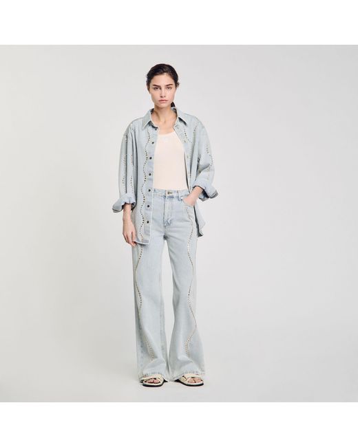 Sandro Gray Jeans With Rhinestone Stripes