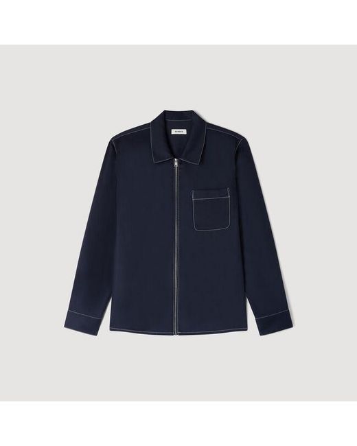 Sandro Blue Loose-Fit Zip-Up Shirt for men
