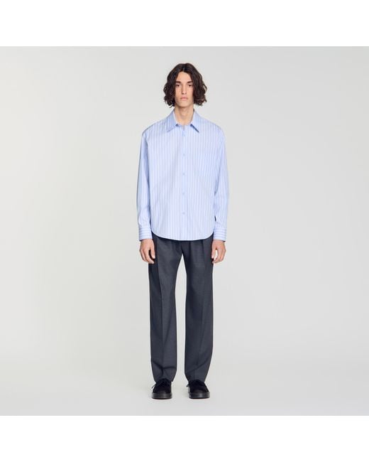 Sandro Blue Striped Cotton Shirt for men
