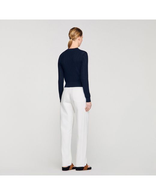 Sandro Blue Cropped Textured Knit Cardigan