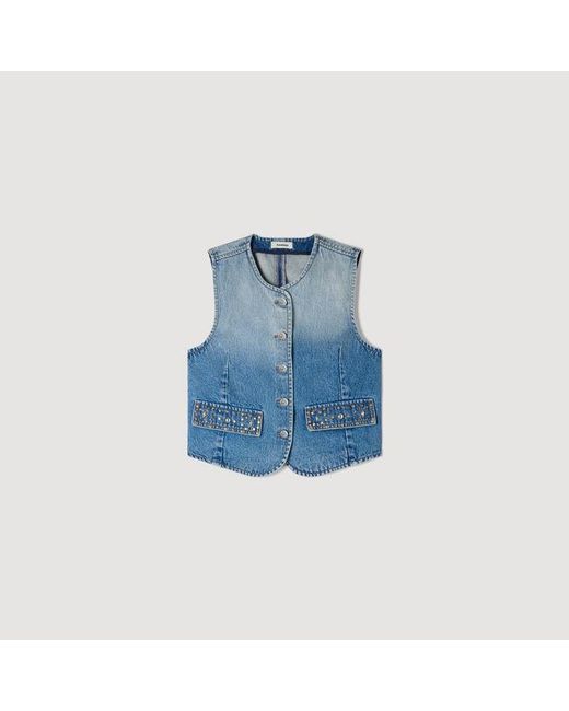 Sandro Blue Cropped Studded Denim Jacket