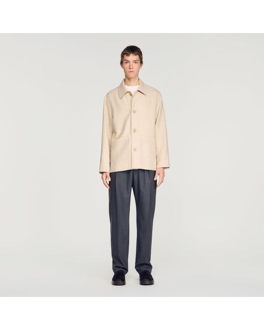 Sandro Blue Straight Buttoned Wool Jacket for men