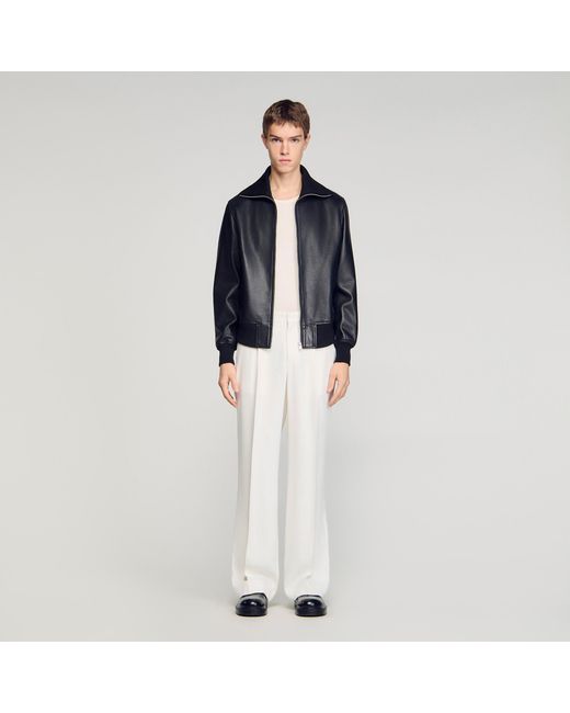 Sandro Blue Zipped Leather Jacket for men