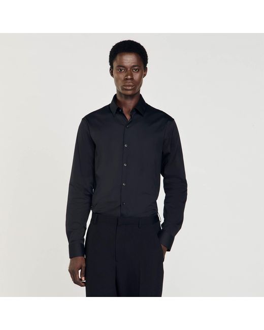 Sandro Black Fitted Stretch Cotton Shirt for men