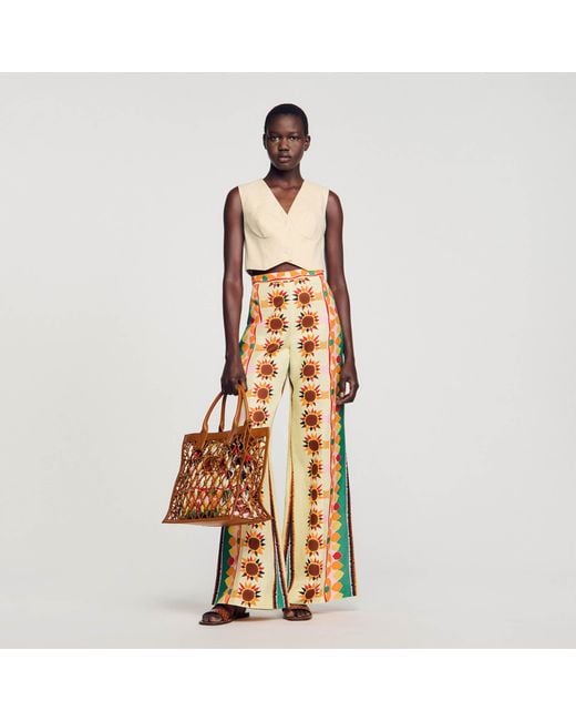 Sandro Yellow Printed Flared Trousers