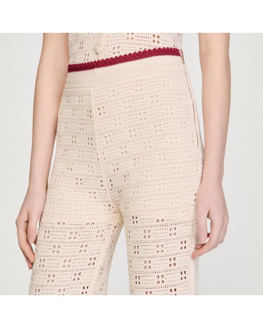 Sandro Pink Crochet-Look Knit Trousers