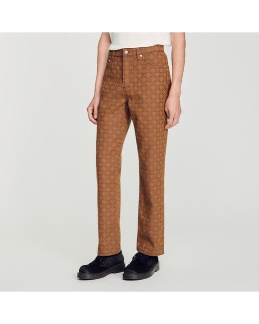 Sandro Brown Square Cross Motif Jeans for men