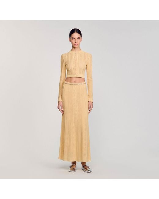Sandro Natural Pointelle Knit Cardigan