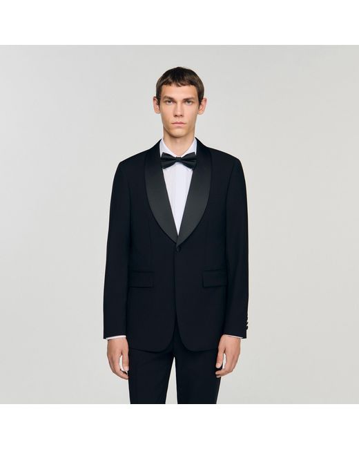 Sandro Blue Wool Jacket With Shawl Collar for men