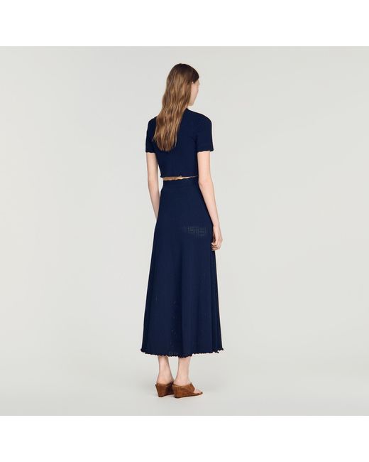 Sandro Blue Pointelle Knit Maxi Skirt