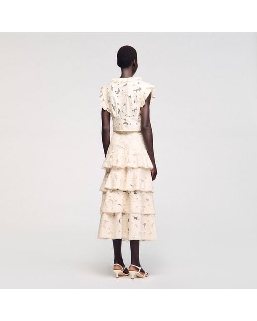 Sandro Natural Embroidered Crop Top