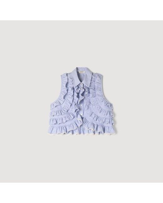Sandro Blue Striped Ruffled Shirt