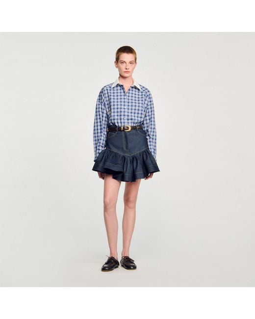 Sandro Blue Short Denim Ruffled Skirt