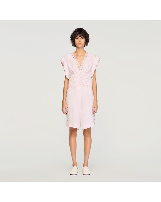 Sandro Pink Floral Jacquard Crop Top