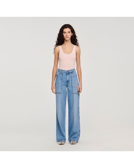 Sandro Blue Faded Wide Straight-Leg Jeans