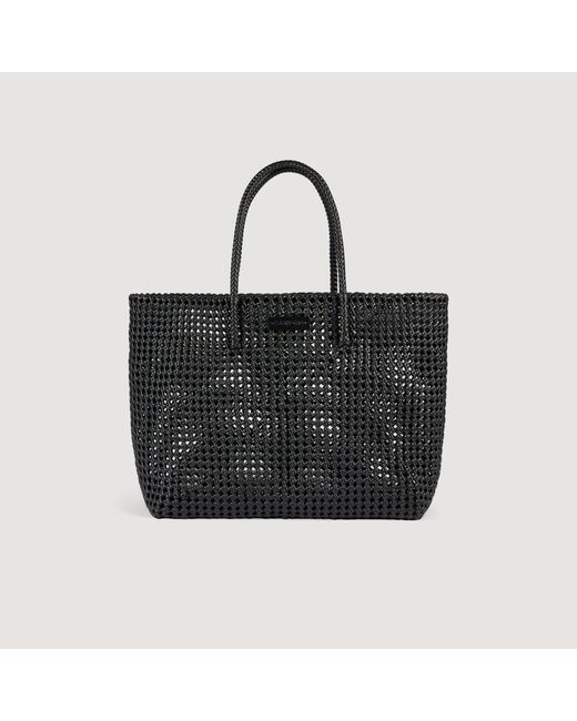 Sandro Black Woven Tote Bag With Patch for men