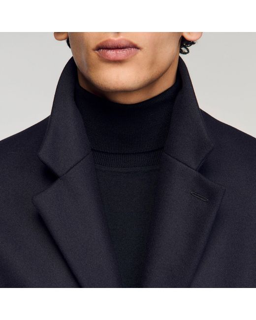 Sandro Blue Wool And Cashmere Coat for men