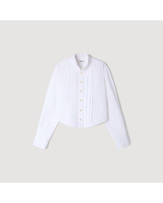 Sandro Blue Pleated Shirt With Origami Collar