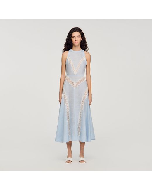 Sandro Blue Maxi Dress With Lace Details