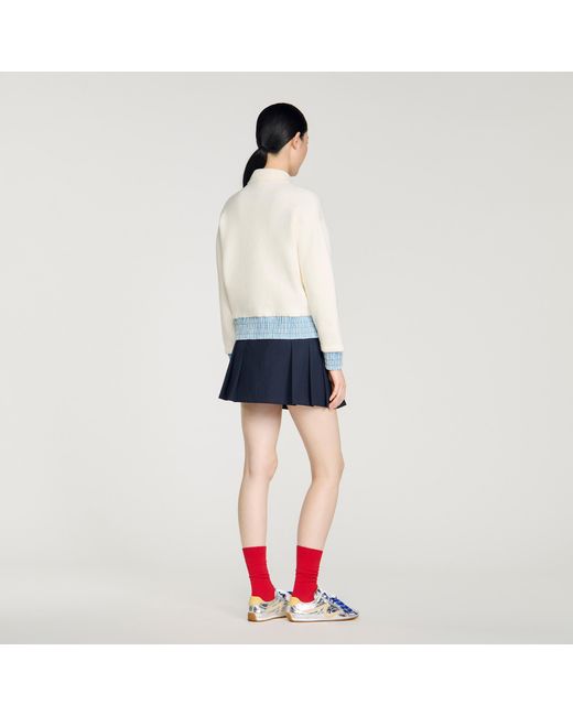 Sandro Blue Cardigan With Denim Details