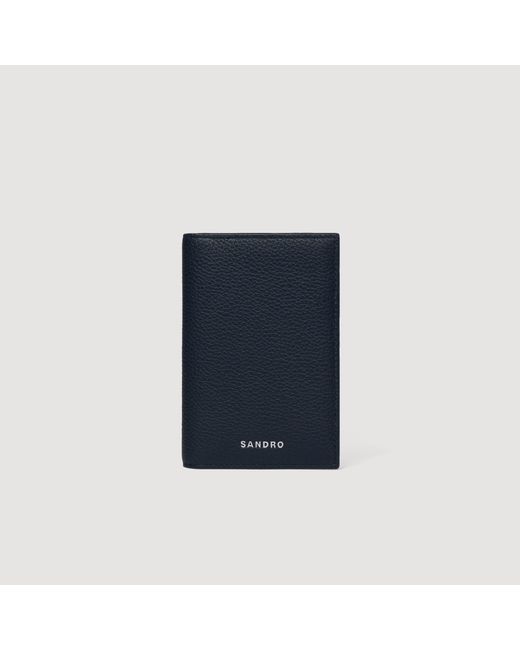 Sandro Blue Grained Leather Folding Card Holder for men