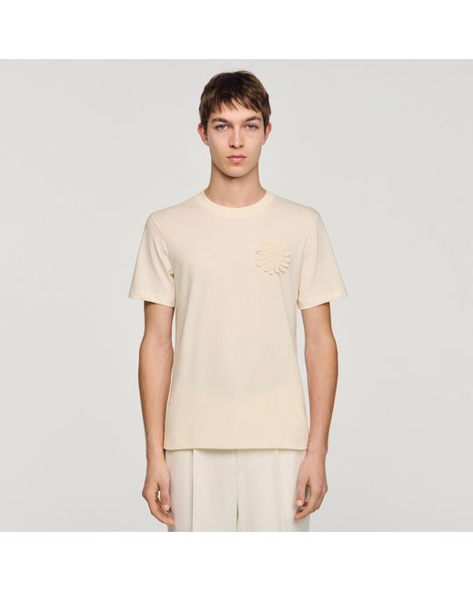 Sandro Natural Cotton Crochet Flower T-Shirt for men
