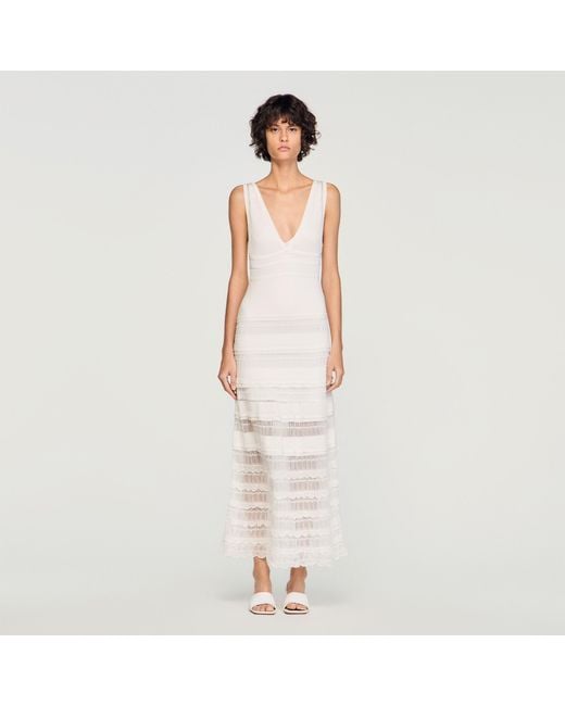 Sandro White Pointelle Knit Maxi Dress
