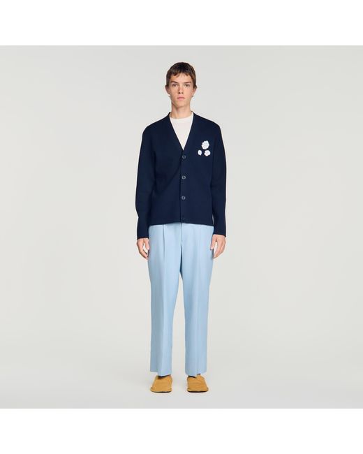 Sandro Blue Jacquard Flower Knit Cardigan for men