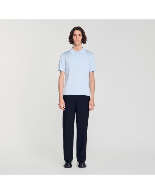Sandro Blue Short-Sleeve Knitted Polo Shirt for men