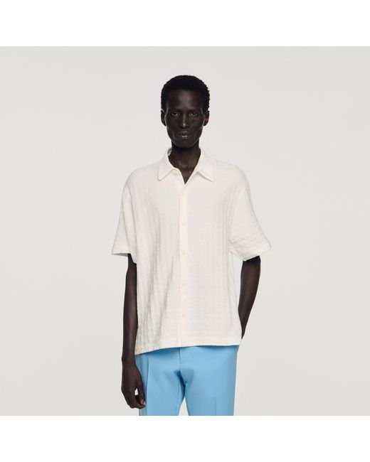 Sandro Blue Square Cross Cotton Jacquard Shirt for men