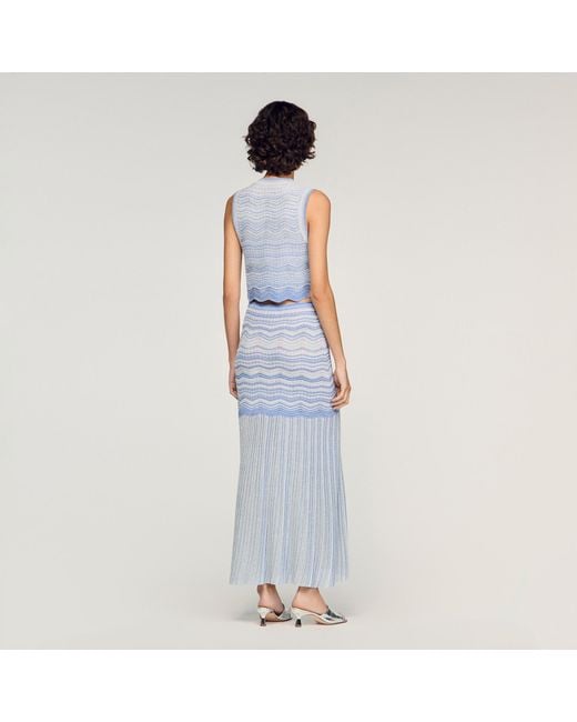 Sandro Blue Cropped Decorative Knit Top