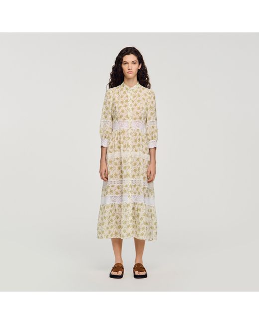 Sandro Natural Floral Lace Maxi Dress