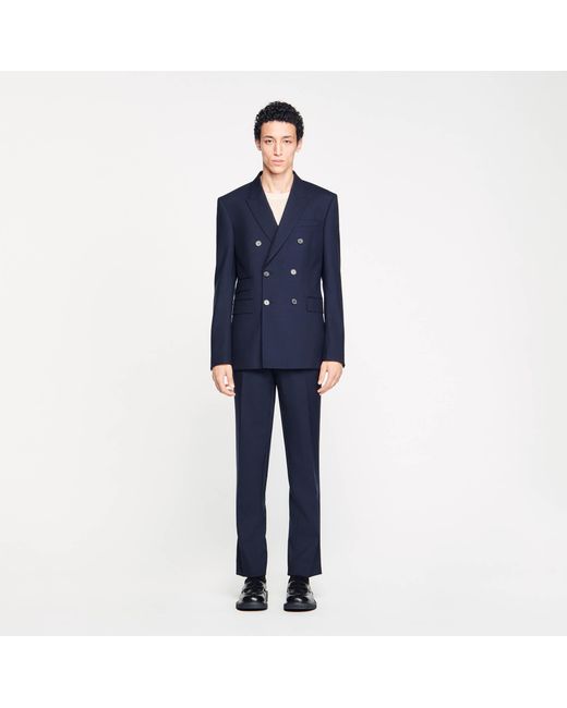 Sandro Blue Double-Breasted Suit Jacket for men
