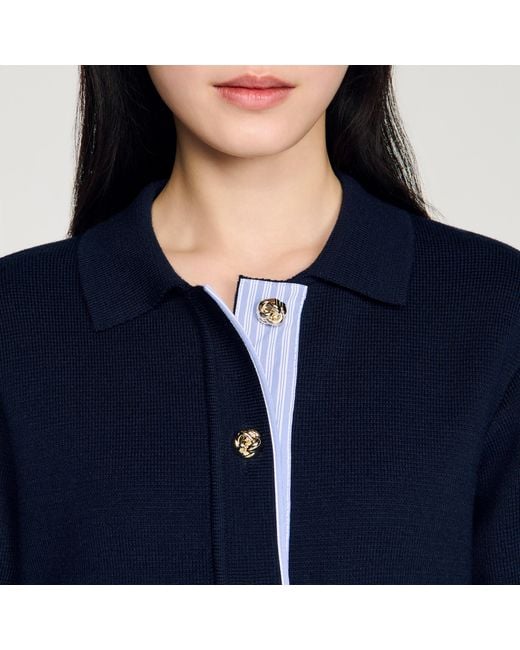 Sandro Blue Wool Polo Cardigan