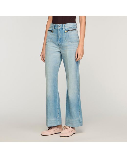 Sandro Blue Faded Straight Zipped Cotton Jeans