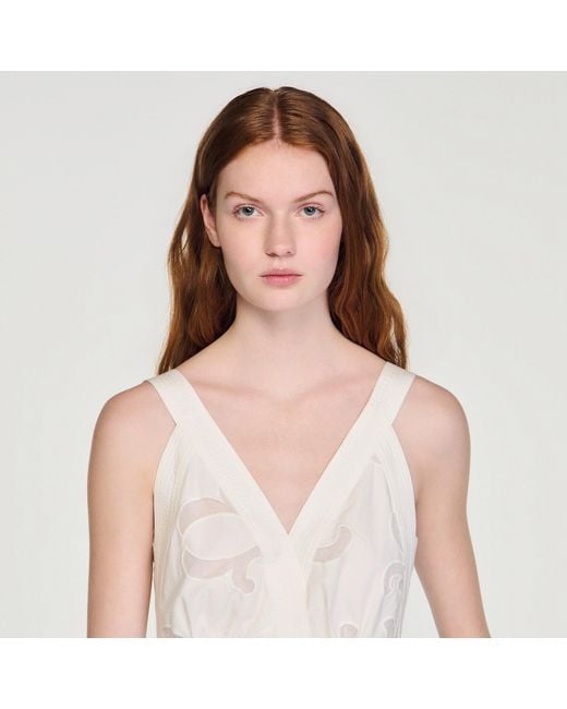 Sandro Natural Openwork Floral Cotton Maxi Dress