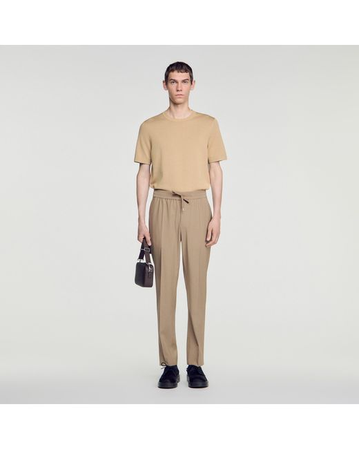 Sandro Natural Elasticated Wool Trousers for men