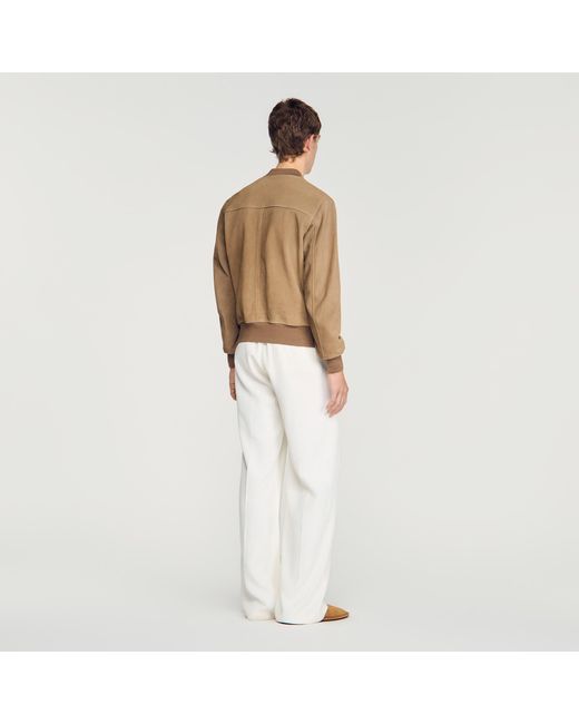Sandro White Zip-Up Split Leather Jacket for men
