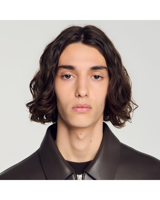 Sandro Black Zip-Up Lambskin Leather Jacket for men