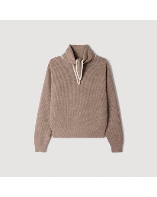 Sandro White Sweater With Removable Scarf