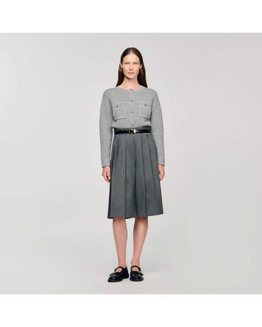 Sandro Gray Cardigan With Contrast Stitching